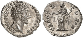 RÖMISCHE MÜNZEN. RÖMISCHE KAISERZEIT. Marcus Aurelius Caesar, 139 - 161.&nbsp;&nbsp; 
 Denar. Rev. Stehende Aequitas.
RIC 466b; C. 701 Prachtexempla...