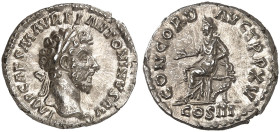 RÖMISCHE MÜNZEN. RÖMISCHE KAISERZEIT. Marcus Aurelius Augustus, 161 - 180.&nbsp;&nbsp; 
 Denar. Rev. Sitzende Concordia.
RIC 1; C. 32 Prachtexemplar...