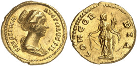 RÖMISCHE MÜNZEN. RÖMISCHE KAISERZEIT. Faustina II., gest. um 175.&nbsp;&nbsp; 
 Aureus. Rev. Stehende Concordia.
RIC (Ant. Pius) 500a; Cal. 2041 Gol...