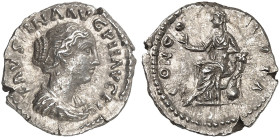 RÖMISCHE MÜNZEN. RÖMISCHE KAISERZEIT. Faustina II., gest. um 175.&nbsp;&nbsp; 
 Denar. Rev. Sitzende Concordia.
RIC (A. P.) 502a; C. 54 3,13 g ss - ...