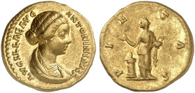 RÖMISCHE MÜNZEN. RÖMISCHE KAISERZEIT. Lucilla, gest. 182.&nbsp;&nbsp; 
 Aureus. Rev. Stehende Pietas neben Altar.
RIC 774; Cal. 2214 Gold 7,30 g f. ...