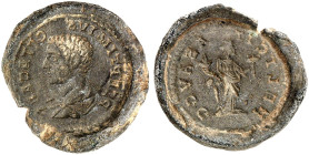 RÖMISCHE MÜNZEN. RÖMISCHE KAISERZEIT. Geta Caesar, 198 - 209.&nbsp;&nbsp; 
 Zweiseitige Münzfälscherform aus Ton für einen Denar. Rev. Stehende Felic...