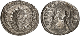 RÖMISCHE MÜNZEN. RÖMISCHE KAISERZEIT. Saloninus Caesar, 258 - 260.&nbsp;&nbsp; 
 Antoninian, Antiocheia. Rev. Stehender Princeps Iuventutis neben Iup...