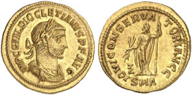RÖMISCHE MÜNZEN. RÖMISCHE KAISERZEIT. Diocletianus, 284 - 305.&nbsp;&nbsp; 
 Aureus, Antiocheia. Rev. Stehender Iuppiter, daneben Wertzeichen 60.
RI...