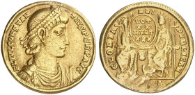 RÖMISCHE MÜNZEN. RÖMISCHE KAISERZEIT. Constantius II. Augustus, 337 - 361.&nbsp;&nbsp; 
 Solidus, Antiocheia. Rev. thronende Roma und Constantinopoli...