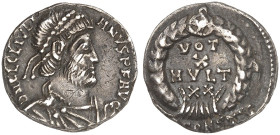 RÖMISCHE MÜNZEN. RÖMISCHE KAISERZEIT. Iulianus II. Apostata, 360 - 363.&nbsp;&nbsp; 
 Siliqua, Arelate. Rev. Votakranz.
RIC 309 2,03 g dunkle Patina...