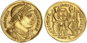RÖMISCHE MÜNZEN. RÖMISCHE KAISERZEIT. Iovianus, 363 - 364.&nbsp;&nbsp; 
 Solidus, Antiocheia. Rev. Thronende Roma und Constantinopolis mit Votaschild...