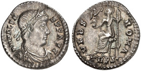 RÖMISCHE MÜNZEN. RÖMISCHE KAISERZEIT. Valens, 364 - 378.&nbsp;&nbsp; 
 Siliqua, Trier. Rev. Thronende Roma.
RIC 27b 2,06 g fein getönt, vz