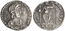 RÖMISCHE MÜNZEN. RÖMISCHE KAISERZEIT. Valentinianus II., 375 - 392.&nbsp;&nbsp; 
 Siliqua, Aquileia. Rev. Thronende Roma.
RIC 41a; C. 60 0,99 g ss...