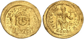 BYZANTINISCHE MÜNZEN. Iustinus II., 565 - 578.&nbsp;&nbsp; 
 Solidus. Rev. Thronende Constantinopolis. 5. Offizin.
S. 345 Gold 4,45 g ss
