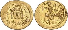 BYZANTINISCHE MÜNZEN. Iustinus II., 565 - 578.&nbsp;&nbsp; 
 Ein weiteres, ähnliches Exemplar. 7. Offizin.
Gold 4,46 g Prägeschwäche a. Rand, vz - p...