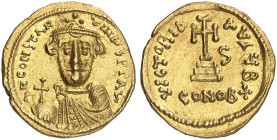 BYZANTINISCHE MÜNZEN. Constans II., 641 - 668.&nbsp;&nbsp; 
 Solidus. Rev. Stufenkreuz, rechts S = 6. Indikation. 2. Offizin.
S. 948 Gold 4,48 g vz ...