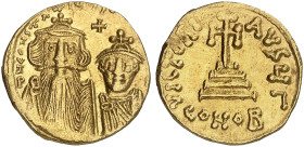 BYZANTINISCHE MÜNZEN. Constans II., 641 - 668.&nbsp;&nbsp; 
 Solidus. Büsten von Constans II. und Constantinus IV. / Stufenkreuz. 3. Offizin.
S. 959...