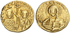 BYZANTINISCHE MÜNZEN. Iohannes I. Tzimiskes, 969 - 976.&nbsp;&nbsp; 
 Histamenon. Christusbüste / Mutter Gottes segnet den Kaiser, oben Hand Gottes....