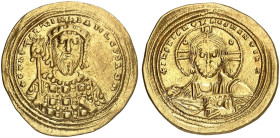BYZANTINISCHE MÜNZEN. Constantinus VIII., 1025 - 1028.&nbsp;&nbsp; 
 Histamenon. Christusbüste / Kaiserbüste.
S. 1815 Gold 4,38 g vz