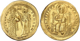 BYZANTINISCHE MÜNZEN. Romanos III. Argyros, 1028 - 1034.&nbsp;&nbsp; 
 Histamenon. Thronender Christus / Mutter Gottes krönt den Kaiser.
S. 1819 Gol...