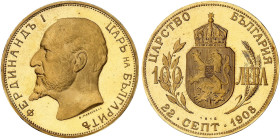 EUROPA. BULGARIEN. Ferdinand I., 1887-1918.&nbsp;&nbsp; 
 100 Lewa 1912, Sofia, offizielle Nachprägung (1967/1968), auf die Unabhängigkeitserklärung ...