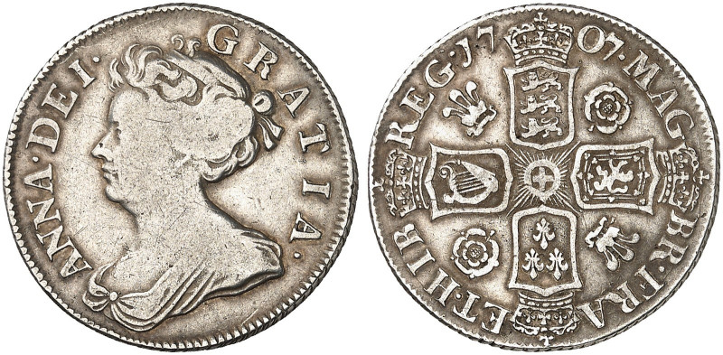 EUROPA. ENGLAND. Anne, 1702-1714.&nbsp;&nbsp; 
 Shilling 1707, Pre-Union.
S. 3...