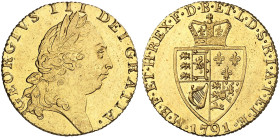 EUROPA. ENGLAND. George III., 1760-1820.&nbsp;&nbsp; 
 Guinea 1791.
Friedb. 356, S. 3729, Schlumb. 35 Gold vz