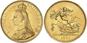 EUROPA. ENGLAND. Victoria, 1837-1901.&nbsp;&nbsp; 
 5 Pounds 1887.
Friedb. 390, S. 3864, Schlumb. 339 Gold kl. Rdf., ss