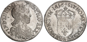 EUROPA. FRANKREICH. - Königreich. Louis XIV., 1643-1715.&nbsp;&nbsp; 
 1/2 Écu à la mèche longue 1656, 9 - Rennes.
Dupl. 1470, Gad. 169 ss