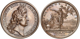 EUROPA. FRANKREICH. - Königreich. Louis XIV., 1643-1715.&nbsp;&nbsp; 
 Bronzemedaille 1672 (von J. Mauger, 41,0 mm), auf den Übergang über den Rhein ...