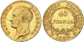 EUROPA. FRANKREICH. - Königreich. Napoléon I., 1804-1814.&nbsp;&nbsp; 
 40 Francs à la tête nue 1806, A - Paris.
Friedb. 481, Gad. 1082, Schlumb. 20...