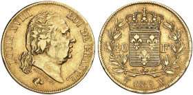 EUROPA. FRANKREICH. - Königreich. Louis XVIII., 1814-1815-1824.&nbsp;&nbsp; 
 40 Francs 1818, W - Lille.
Friedb. 536, Gad. 1092, Schlumb. 131 Gold s...