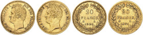 EUROPA. FRANKREICH. - Königreich. Louis Philippe I., 1830-1848.&nbsp;&nbsp; 
 Lot von 2 Stück: 20 Francs à la tête nue 1830, 1831, A - Paris.
Friedb...