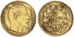 EUROPA. FRANKREICH. - Königreich. Napoléon III., 1852-1870.&nbsp;&nbsp; 
 5 Francs à la tête nue 1854, A - Paris, petite module, geriffelter Rand.
F...