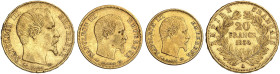 EUROPA. FRANKREICH. - Königreich. Napoléon III., 1852-1870.&nbsp;&nbsp; 
 Lot von 3 Stück: 20 Francs à la tête nue 1856, A - Paris, 10 Francs à la tê...