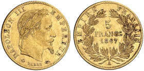 EUROPA. FRANKREICH. - Königreich. Napoléon III., 1852-1870.&nbsp;&nbsp; 
 5 Francs à la tête laurée 1867, A - Paris.
Friedb. 588, Gad. 1002, Schlumb...