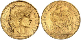 EUROPA. FRANKREICH. III. République, 1871-1940.&nbsp;&nbsp; 
 20 Francs type Marianne 1909.
Friedb. 596a, Gad. 1064a, Schlumb. 467 Gold vz