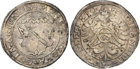 EUROPA. - COLMAR. - Stadt.&nbsp;&nbsp; 
 Guldentaler zu 60 Kreuzer 1571, mit Titel Ferdinand I.
Dav. 19, E. u. L. 50, Slg. Voltz 20 Fundexemplar, l....