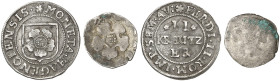 EUROPA. - HAGUENAU. - Stadt.&nbsp;&nbsp; 
 Lot von 2 Stück: Halbbatzen o. J., mit Titel Ferdinand II., Schüsselpfennig o. J. mit Rose.
E. u. L. 95, ...