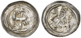 EUROPA. - STRASBOURG. - Bistum.&nbsp;&nbsp; 
 Anonymer Lammpfennig der Hohenstaufenzeit 1138-1284. Lamm / Bischofsbüste.
De Mey 192, Nessel 123 ss