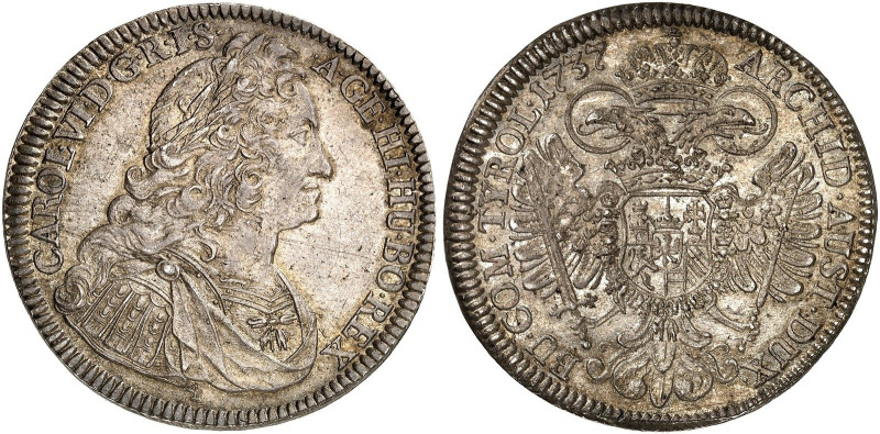 Karl VI., 1711-1740.&nbsp;&nbsp; 
 Taler 1737, Hall, Stempelnummer 4.
Dav. 105...