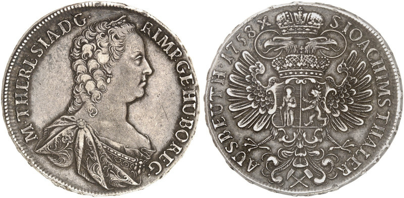 Maria Theresia, 1740-1780.&nbsp;&nbsp; 
 Taler 1758, Prag, Ausbeute der Grube J...