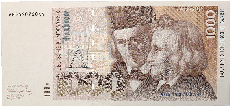 Bundesrepublik Deutschland.&nbsp;&nbsp; 
 Lot von 6 Scheinen: 5, 20, 500, 1000 ...