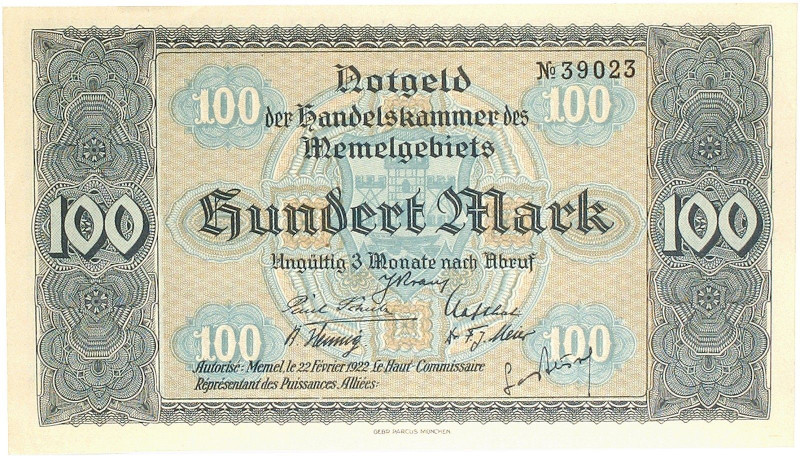 DEUTSCHE NEBENGEBIETE. MEMELGEBIET. Handelskammer des Memelgebiets 1922.&nbsp;&n...