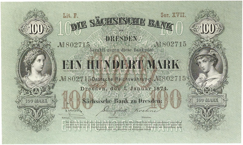 LÄNDERBANKNOTEN. SACHSEN. Sächsische Bank Dresden.&nbsp;&nbsp; 
 100 Mark 1.1.1...