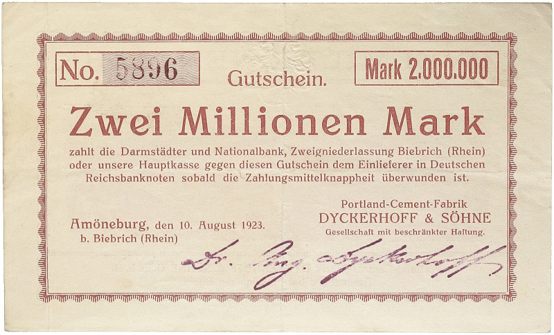 NOTGELD. HESSEN. Portland-Cement-Fabrik.&nbsp;&nbsp; 
 Lot von 7 Scheinen: 500 ...