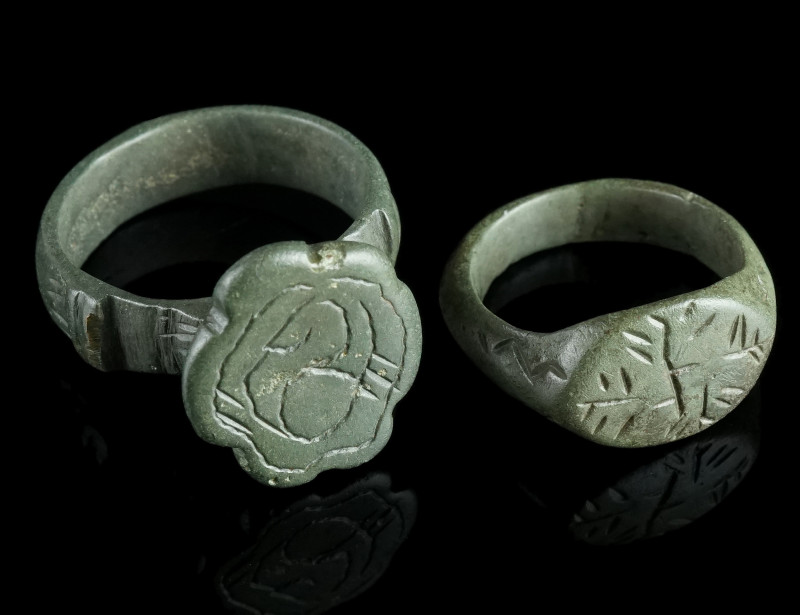 Two Medieval/Early Modern Bronze Rings
Circa 14th-17th century AD.
Both with an ...