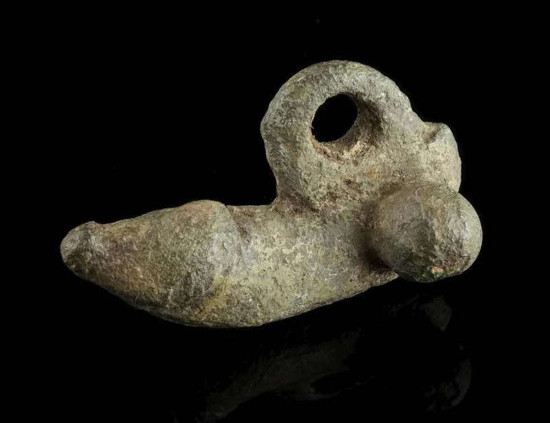 A Roman Bronze Phallic Amulet Pendant
Circa 2nd-3rd century AD.
With a pointed t...