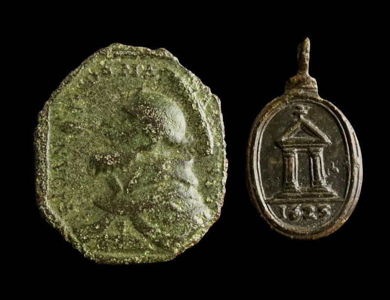 Two Religious Bronze Medal Pendants
Circa 17th-18th century AD.
One depicting Je...