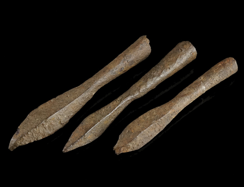 Three Medieval Iron Crossbow Bolts
Circa 14th-15th century AD.
Socketed crossbow...