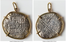 Philip II Cob 8 Reales ND (1578-1595) P-B VF (Shipwreck Effect, Mounted), Potosi mint, KM-MB5.1, Cal-672. Total weight: 24.79gm. Mounted in a custom 1...