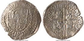 Philip III "Atocha" Cob 8 Reales 1617 P-M XF (Shipwreck Effect), Potosi mint, KM10, Cal-921. 24.97gm. 45mm. Grade 1. Salvaged from the "Nuestra Señora...