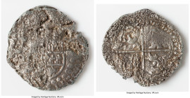 Philip III "Atocha" Cob 8 Reales ND (1598-1621) XF (Shipwreck Effect), Potosi mint, KM10 (Castles & Lions Transposed variety). 18.70gm. Grade 3. Salva...