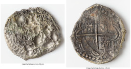 Philip III "Santa Margarita" Cob 8 Reales ND (1598-1621) XF (Shipwreck Effect), Potosi mint, KM10. 19.36gm. Grade III. Salvaged from the Santa Margari...